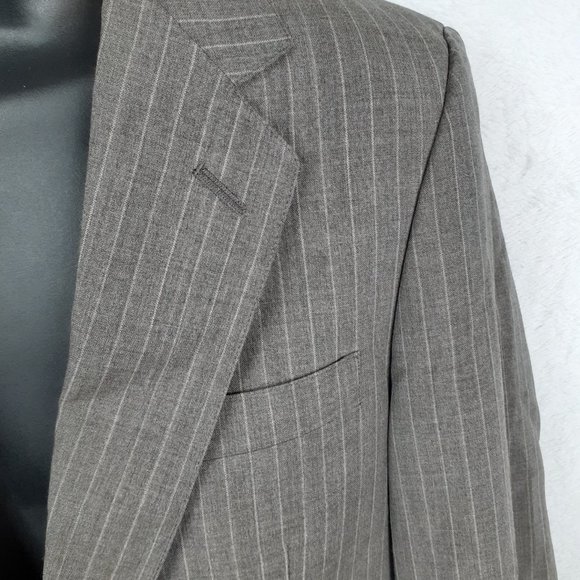 Traditionalist Men's Suit Jacket Blazer 2 Button Pockets Striped Brown Stone - Picture 4 of 9